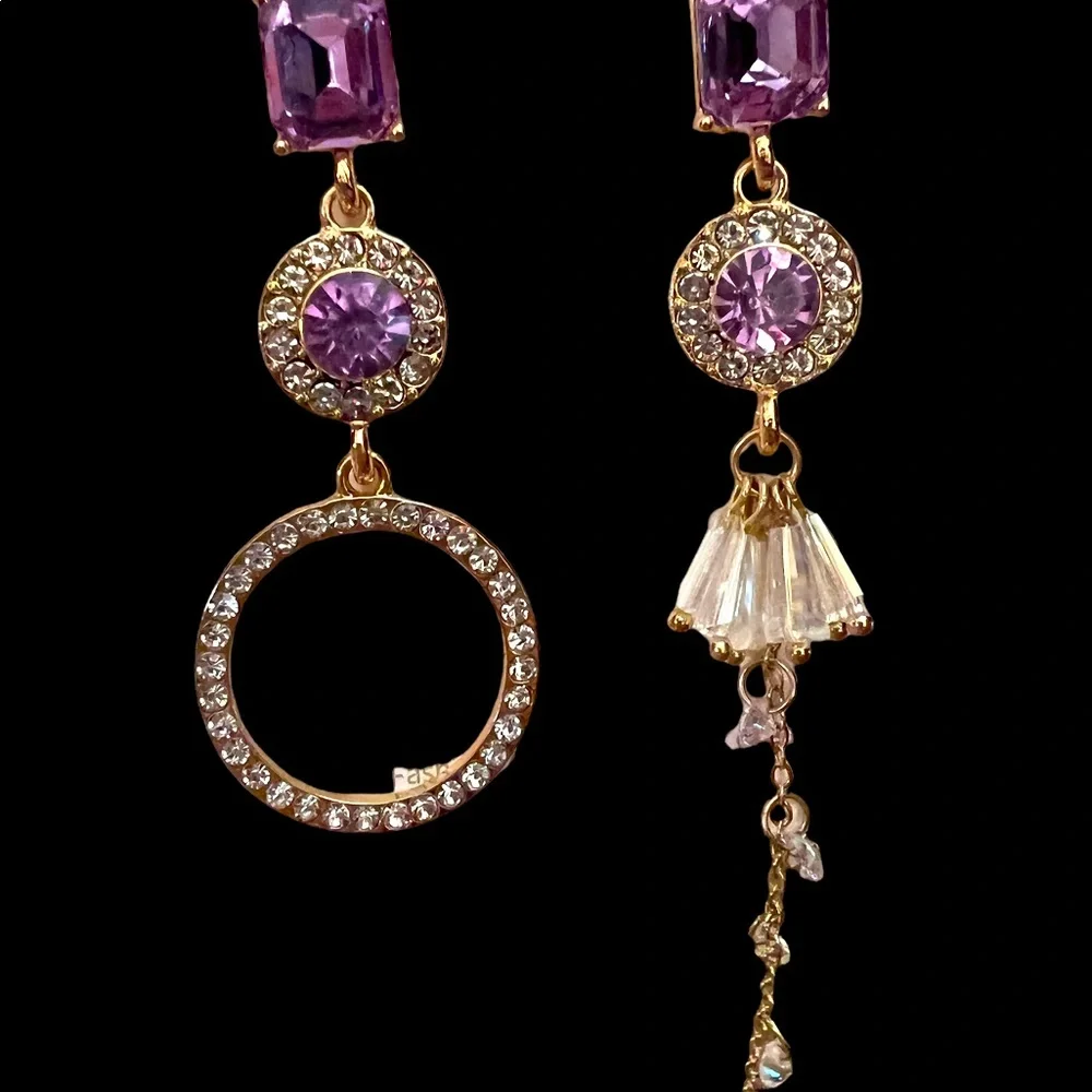 GORGEOUS LAVENDER CRYSTAL MISMATCHED EARRINGS WITH 925 SILVER POSTS - Picture 5 of 9